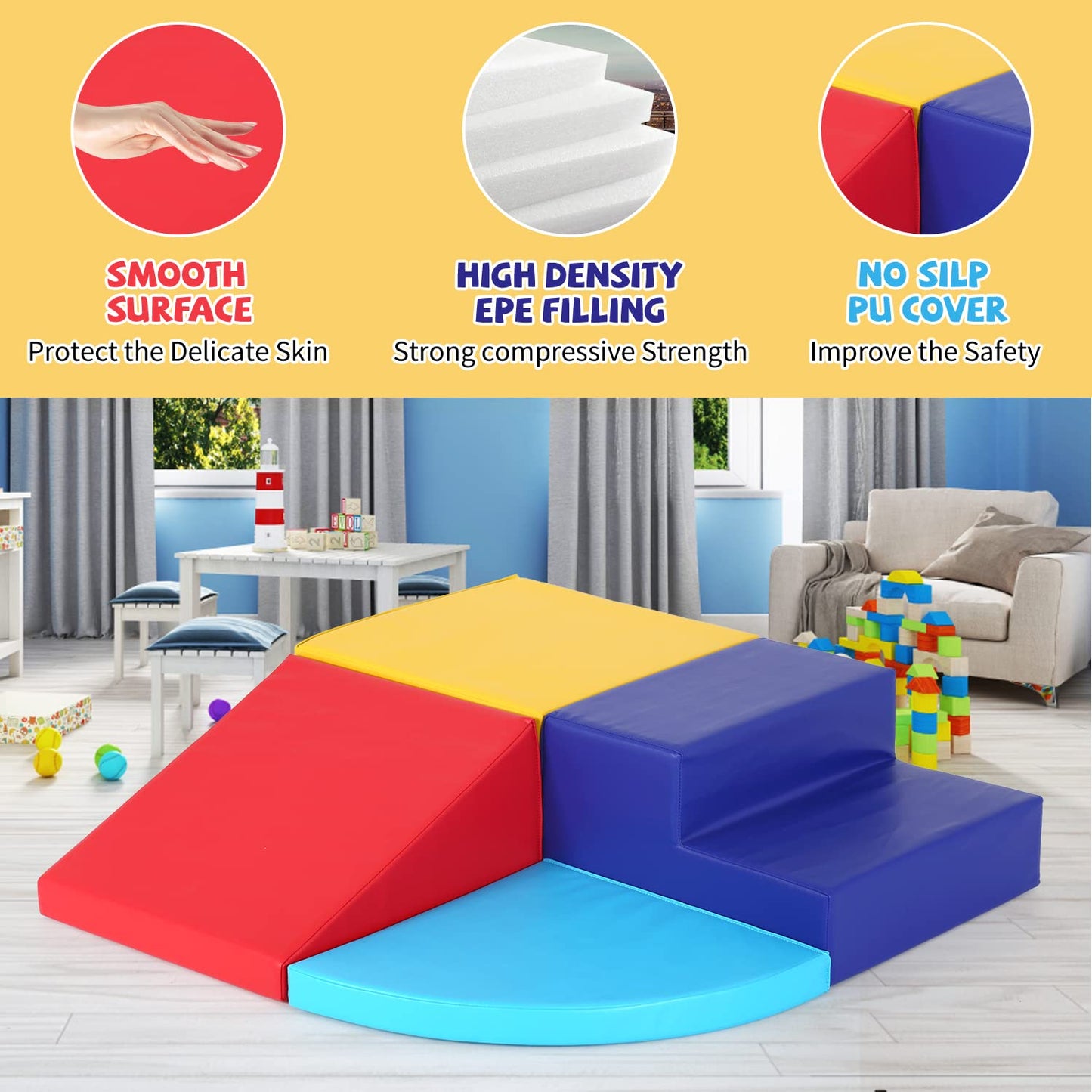 Kids Corner Climber 4-Piece Set - Soft Foam Climbing Toys For Toddlers 1-3, Indoor Baby Crawling & Sliding Play Set Kids Climbin