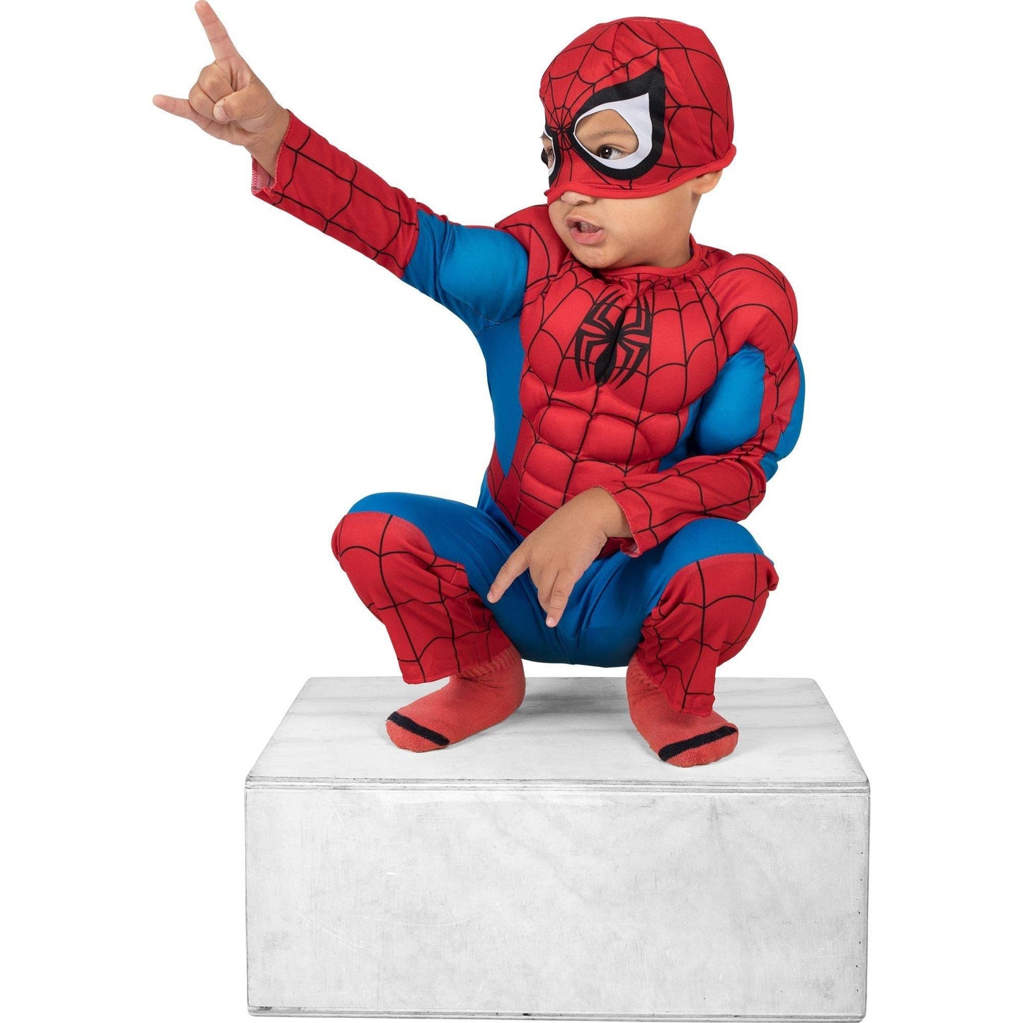 Party City Classic Spider-Man Muscle Halloween Costume For Toddler Boys, Marvel Comics, 2T, Includes Jumpsuit And Mask