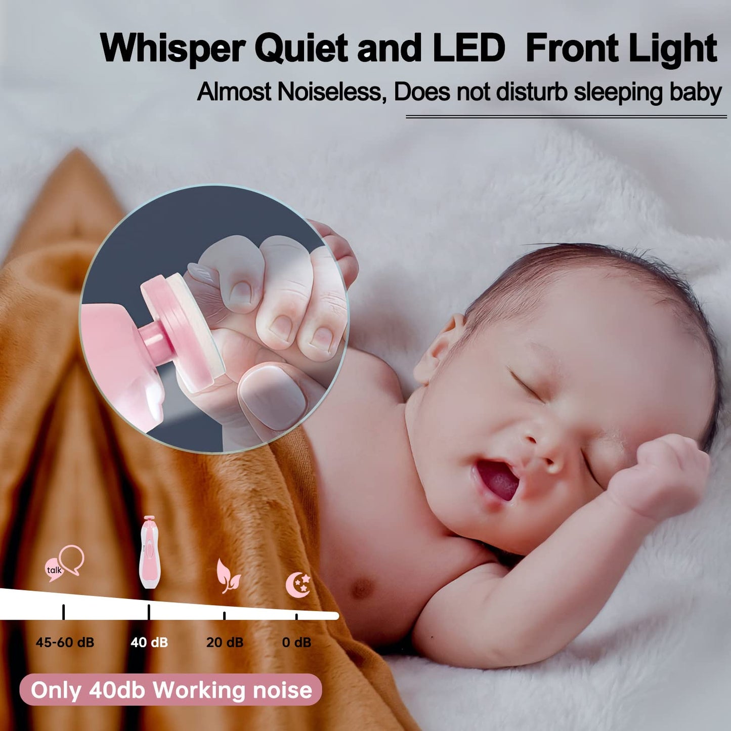 Baby Nail Trimmer Electric, Low Noise Newborn Safe Nail Clipper Kit With Light And Replaceable 6 Grinding Heads, Hand-Holding Ca