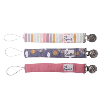 Copper Pearl Premium Knit Pacifier Holders 3-Pack: Stylish Stainless Steel Clips For Baby Girls And Boys - Prevent Floor Drops -