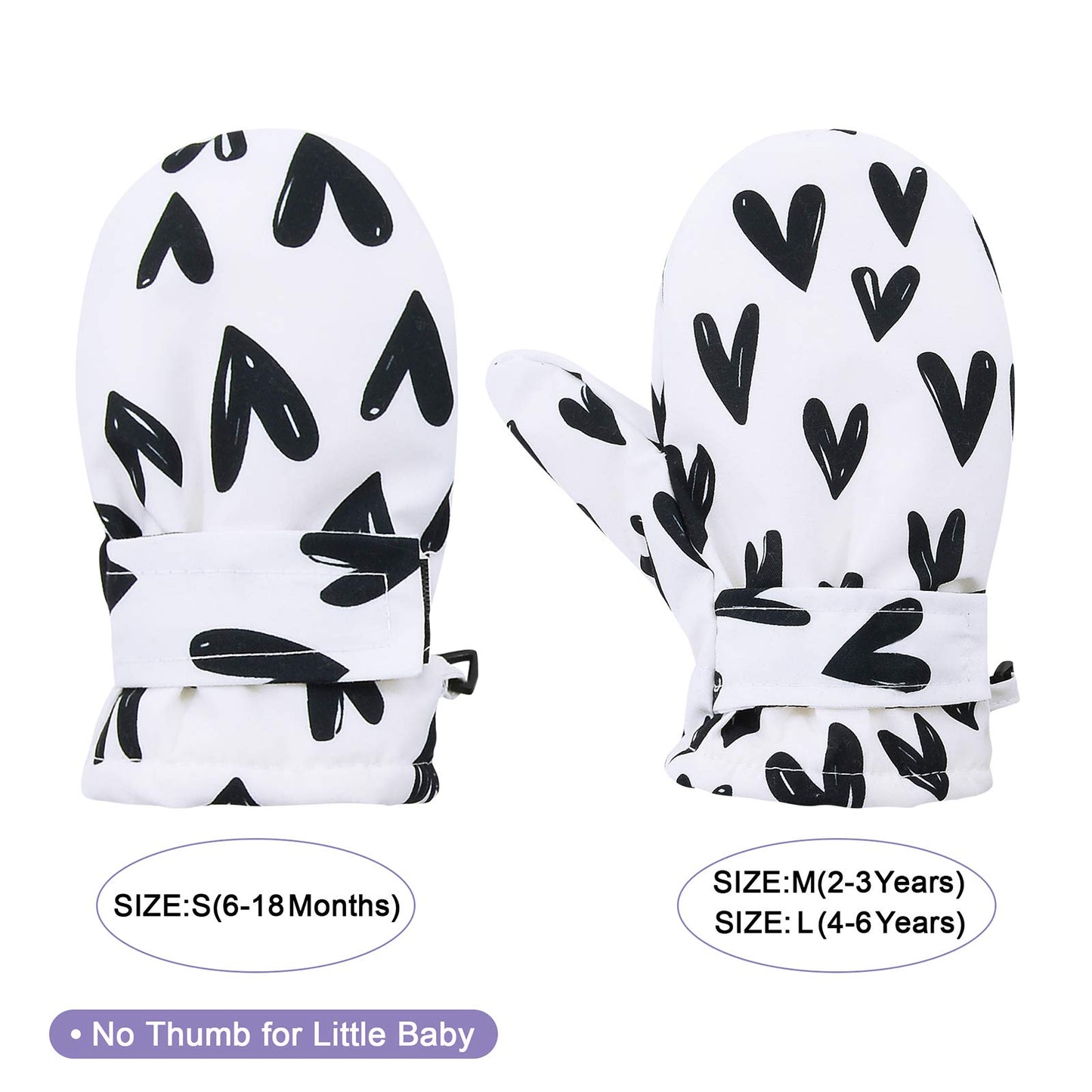 Lined Fleece Toddler Mittens Kids Winter Warm Gloves Child Ski Gloves Waterproof Snow Baby Mitten For Boys Girls White Love M