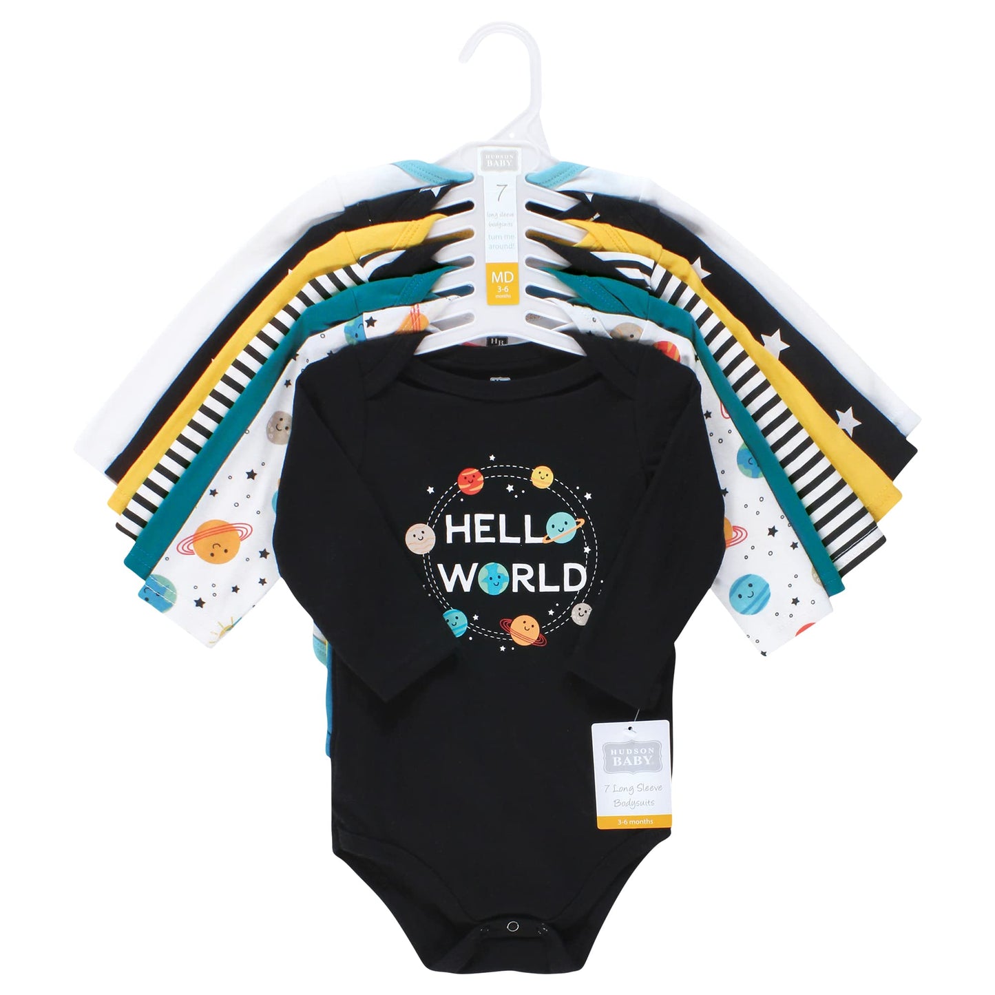 Hudson Baby Unisex Baby Cotton Long-Sleeve Bodysuits, Happy Planets 7-Pack, Preemie