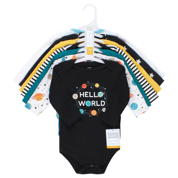 Hudson Baby Unisex Baby Cotton Long-Sleeve Bodysuits, Happy Planets 7-Pack, Preemie
