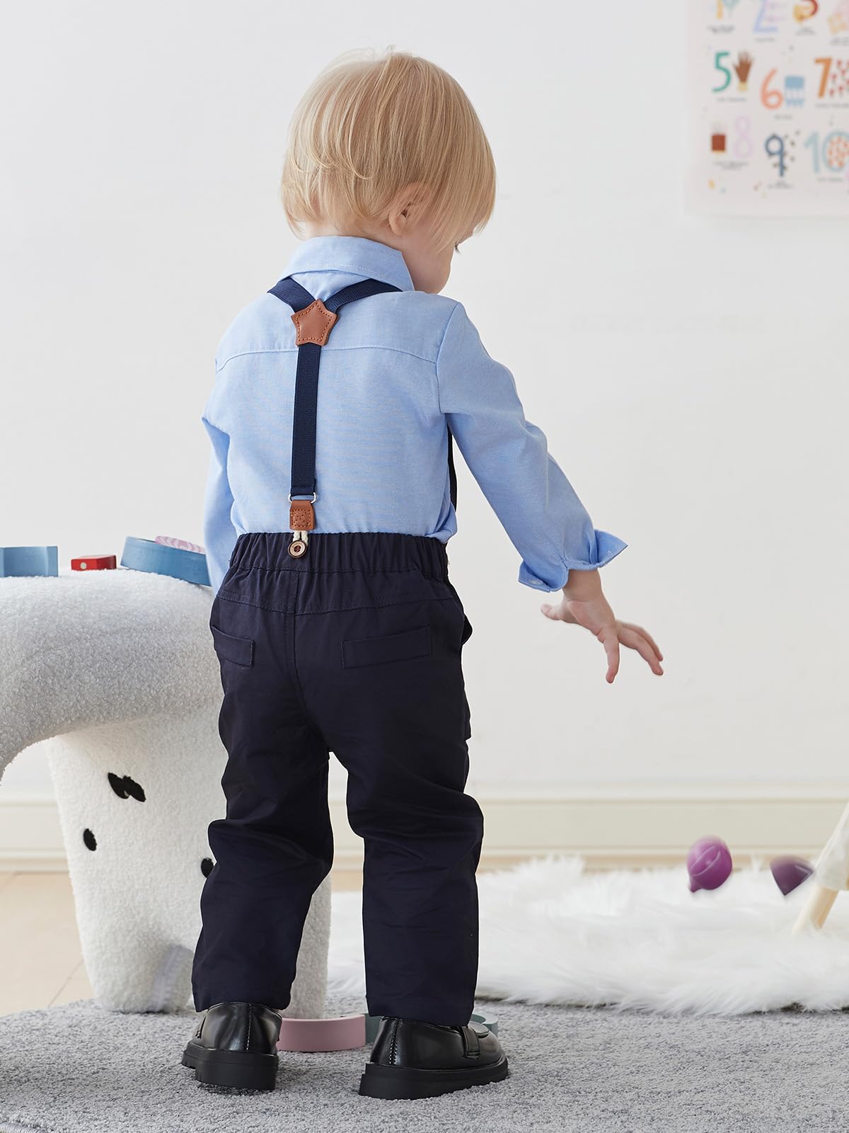 Salnier Toddler Dress Suit Baby Boys Clothes Sets Bowtie Shirts + Suspenders Pants 3Pcs Gentleman Outfits Suits 6 Month - 6 Year