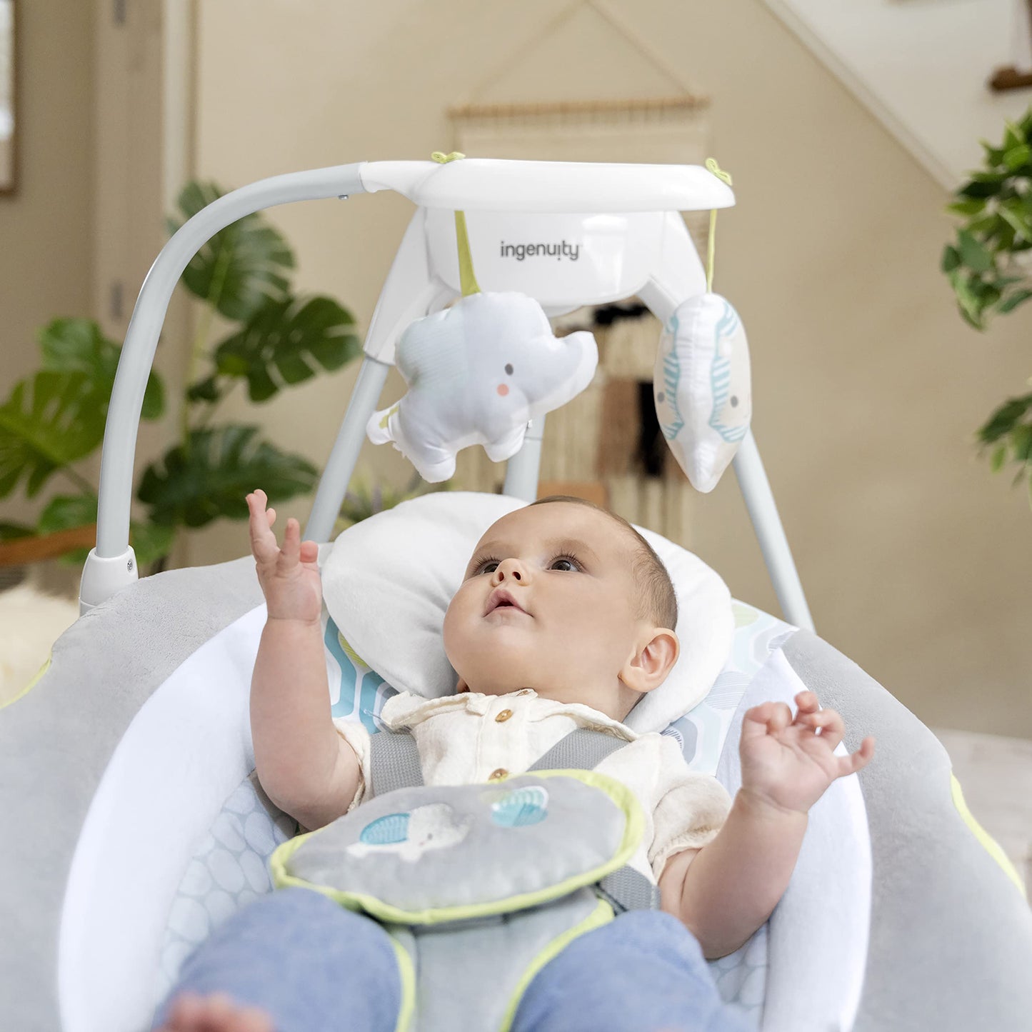 Ingenuity Simplecomfort Lightweight Multi-Direction Compact Baby Swing, 6 Speeds, Nature Sounds & Vibrations - Everston