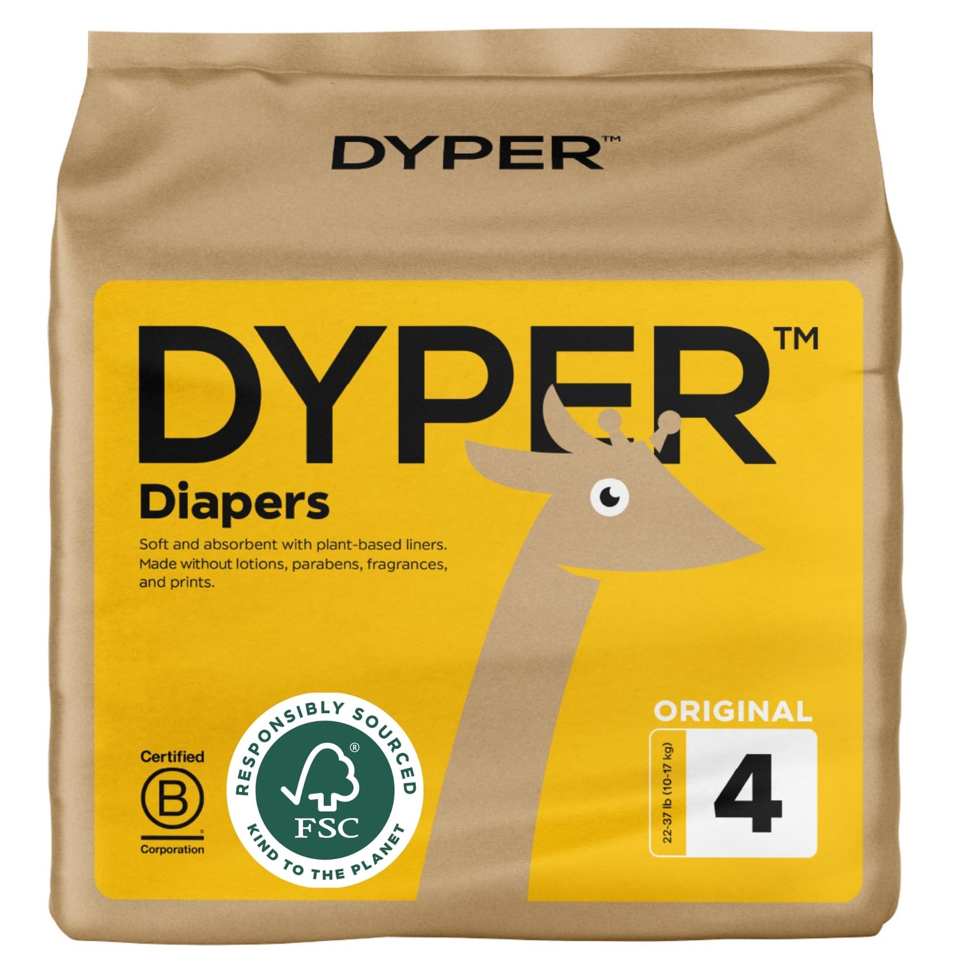 DYPER Baby Diapers Size 4 | Honest Ingredients | Cloth Alternative | Day & Overnight | Made with Plant-Based* Materials | Hypoal