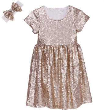 Cilucu Flower Girl Dress Baby Toddlers Sequin Dress Kids Party Dress Bridesmaid Wedding Gown Birthday Dress Champagne 7T-8T