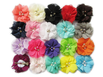Baby Girls Chiffon Flower Hair Clips With Rhinestones And Pearl,Yycraft 40 Pcs Party Wedding 2' Hair Accessory For Kids Toddler