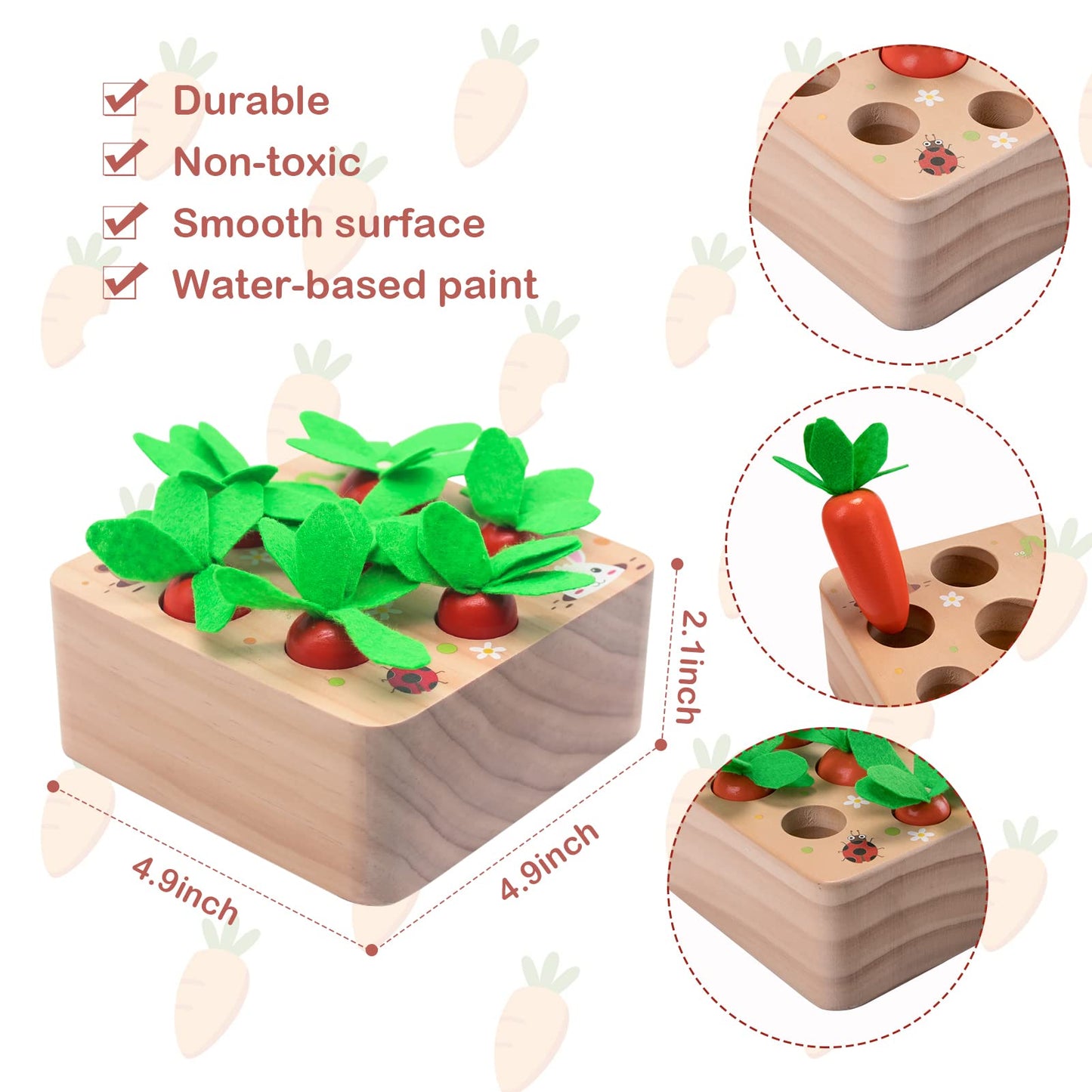 Montessori Toys for 1 Year Old, Carrots Harvest Wooden Baby Toys for 6-12 Months Educational Shape Sorting Matching Toys for Tod