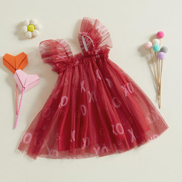 Toddler Valentines Day Tutu Dress Baby Girl Heart Layered Tulle Dress Little Girl Princess Dresses Valentines Outfit (Heart & Xo