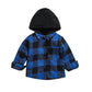 Kids Little Boys Girls Baby Long Sleeve Button Down Hooded Plaid Shirt Red Plaid Flannel Outfits (Blue, Tag 90, Us 12-18 Months)