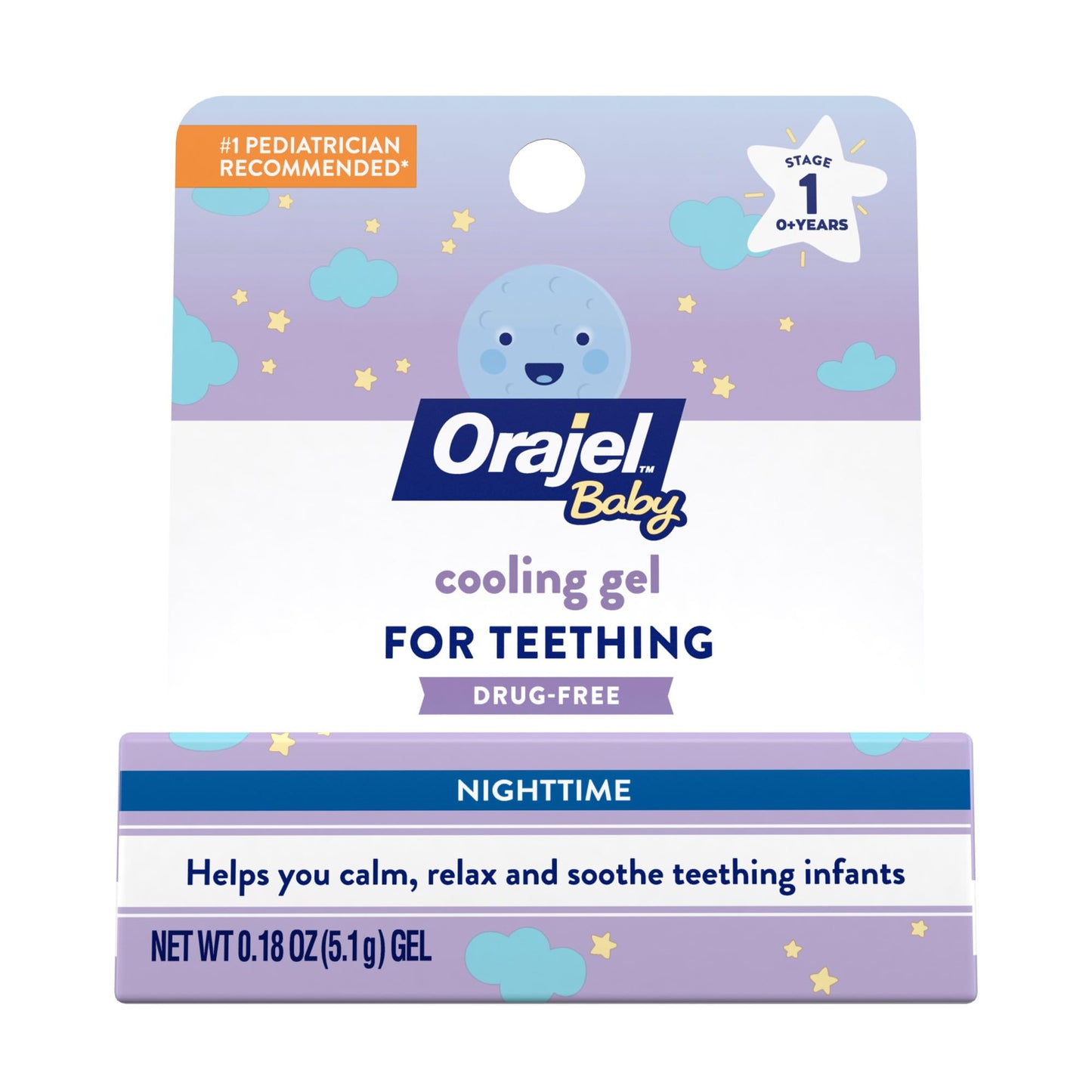 Orajel Baby Nighttime Cooling Gel for Teething, Drug-Free, 1 Pediatrician Recommended Brand for Teething, One .18oz Tube