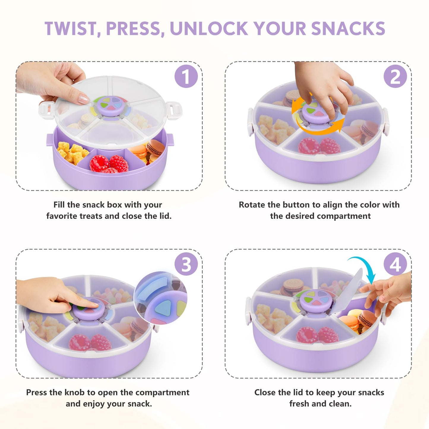 Aimsnk 2 Pack Kids Original Snack Spinner Bundle - Reusable Snack Container With 5 Compartment Dispenser And Lid | Bpa And Pvc F