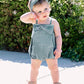 Rufflebutts Baby/Toddler Girls Light Wash Denim Bow-Front Bubble Romper - 3-6M