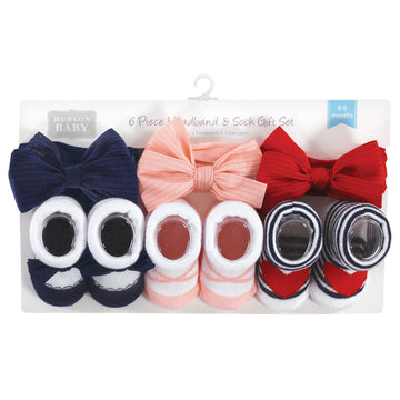 Hudson Baby Baby Girls' Headband And Socks Giftset, Red Blue Bows, One Size