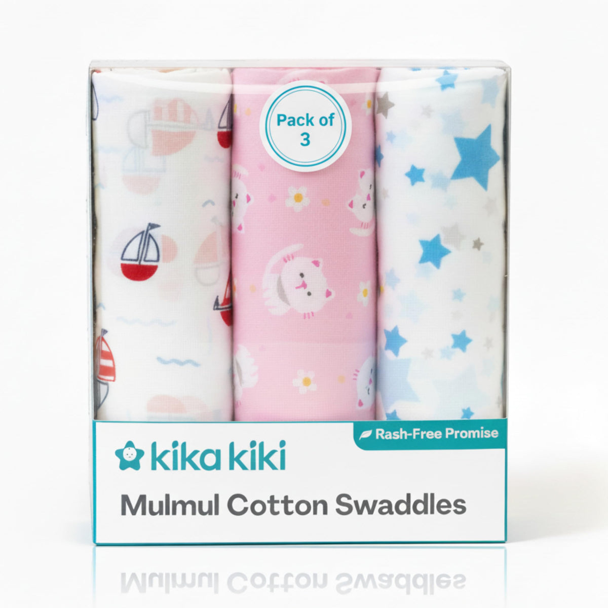 Kika Kiki Mulmul Cotton Baby Swaddle Blankets, 106x106 cm, Soft Muslin Receiving Blanket/Nursing Cover for Newborn Boys & Girls,