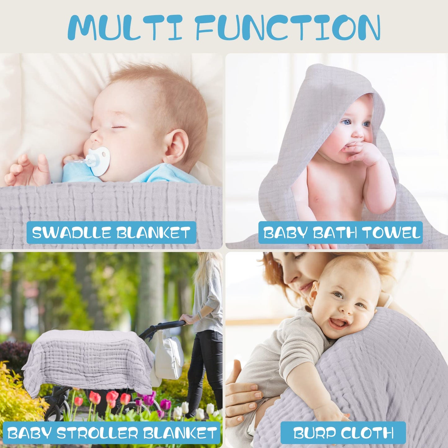 Asung Baby Towels Muslin Baby Bath Towel 3Pack Infant Towels For Newborn Boy Girl 6 Layers Ultra Soft Cotton Toddler Towels For