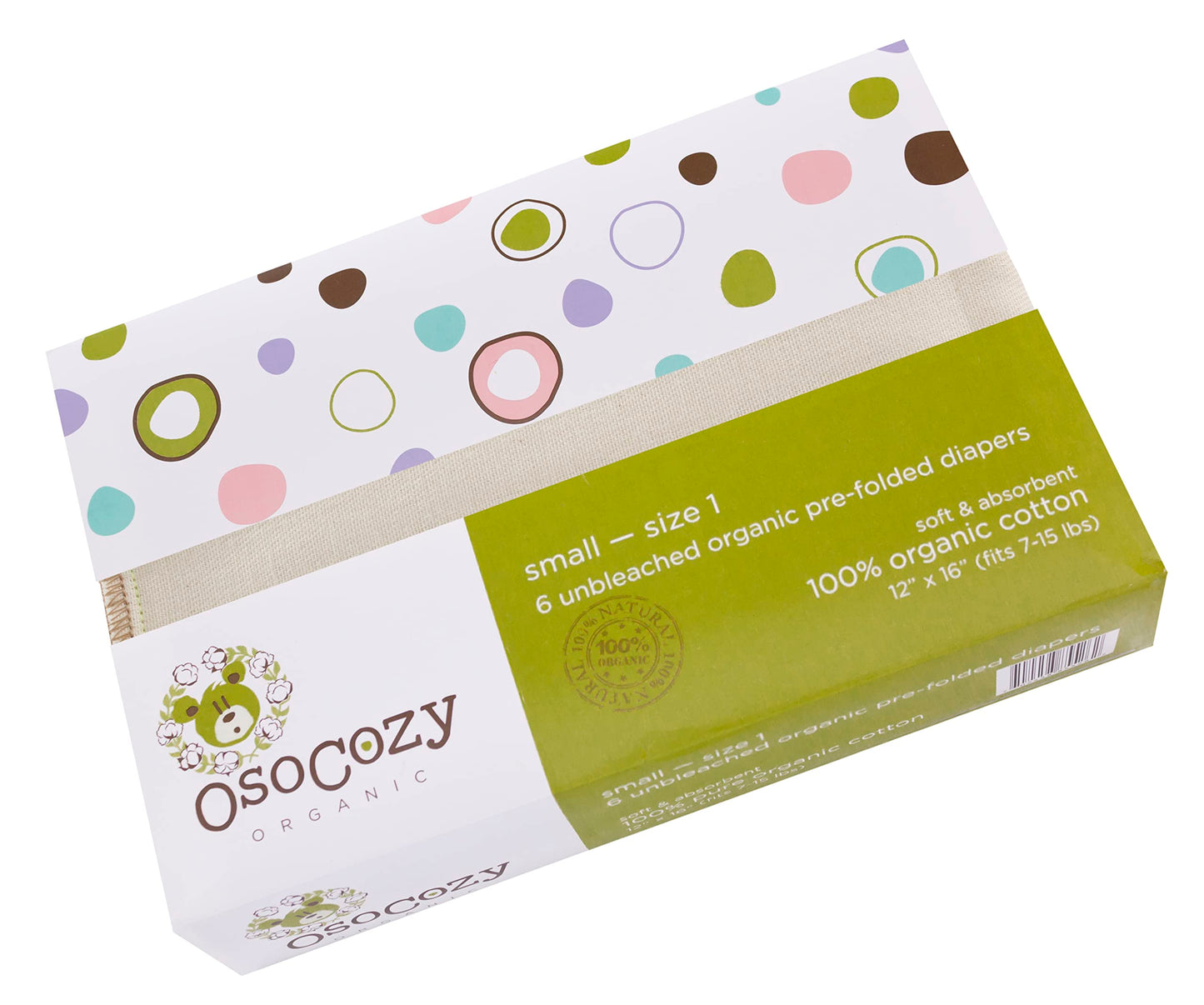 OsoCozy Organic Cotton Prefold Cloth Diapers Traditional Fit Small 4x8x4 Layering (6pk) - Super-Soft, Thick, Absorbent and Durab