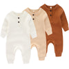 Iadoer Newborn Baby Boys Girls One Piece Romper With Mitten Cuffs 3 Pack Long Sleeve Ribbed Button Jumpsuit Outfit Clothes White
