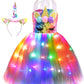 Viyorshop Girl Unicorn Costume Led Light Up Unicorn Tutu Dress For Halloween Party Costumes(Rainbow Sequins, 3-4T)