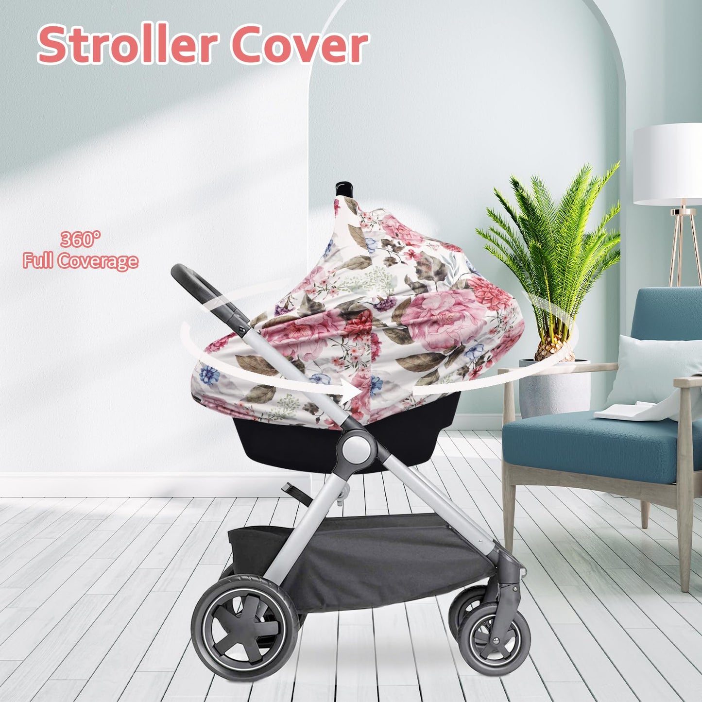 Nursing Cover Breastfeeding, Multi-Use Baby Carseat Cover Girls, Infant Stroller Car Seat Cover, Stretchy Carseat Canopy, Soft B