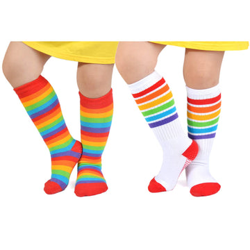 Epeius Baby Girl Rainbow Striped Knee High Socks Soccer Socks Cotton Non-Skid Uniform Tube Stockings Toddler Girls Grip Socks 12