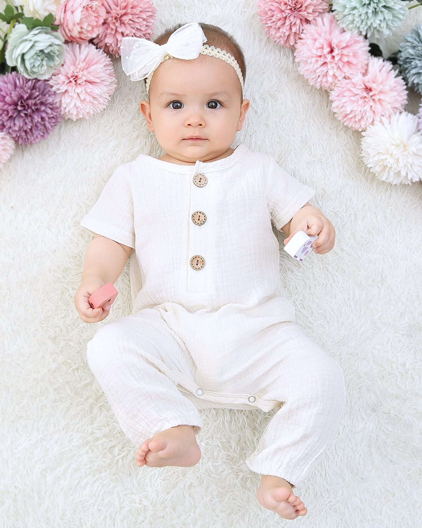Saeaby Baby Girl Clothes Summer Outfit Infant White Jumpsuit Short Sleeve Romper Bodysuit Newborn Clothes One Pieces Outfit For