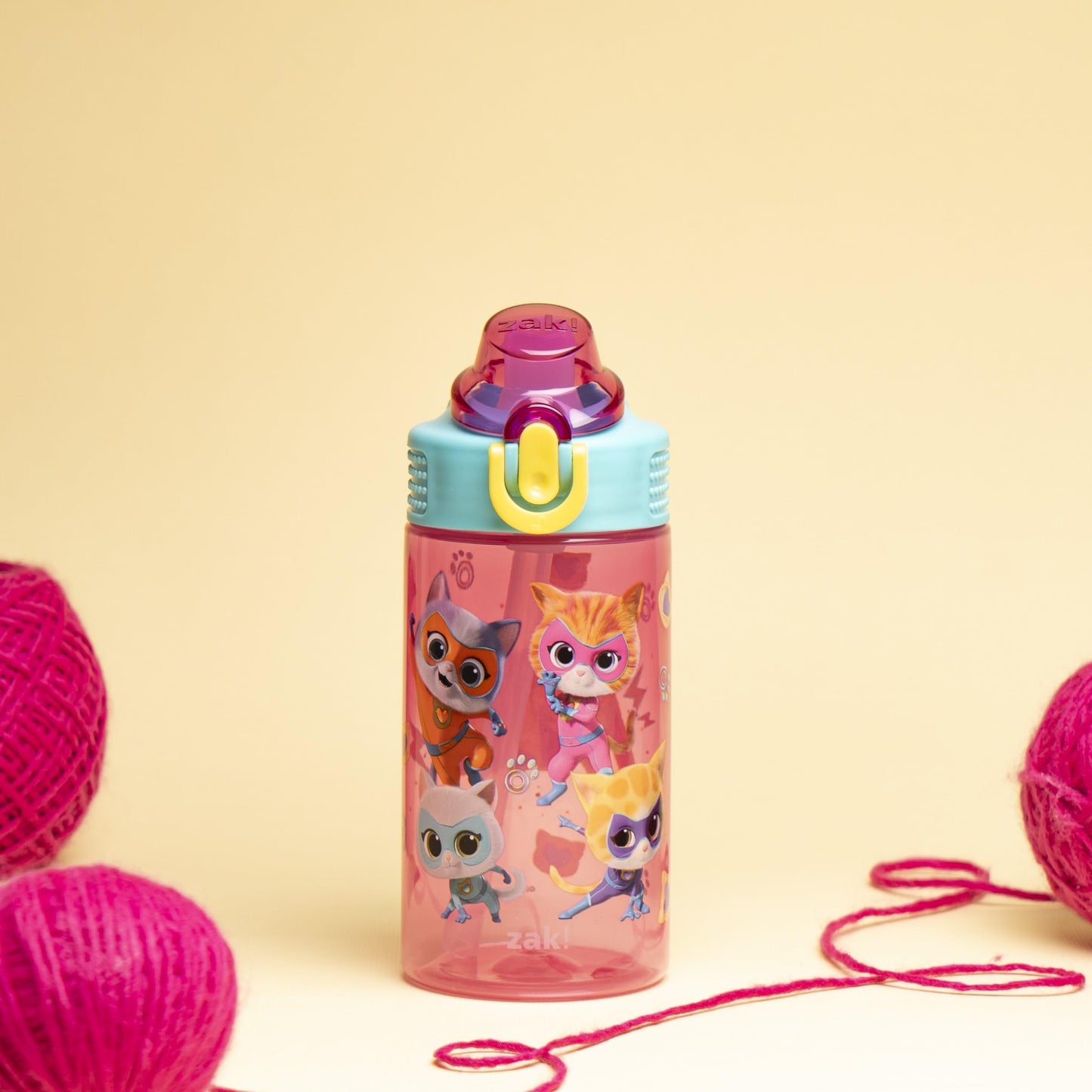 Zak Designs Disney Superkitties Sage Kids Water Bottle For School Or Travel, 16Oz Durable Plastic Water Bottle With Straw, Handl