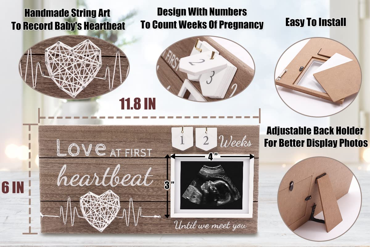 Garybank Love at First Heartbeat Ultrasound Picture Frame, Baby Announcement with Changeable Pregnancy Week Numbers, Pregnancy M