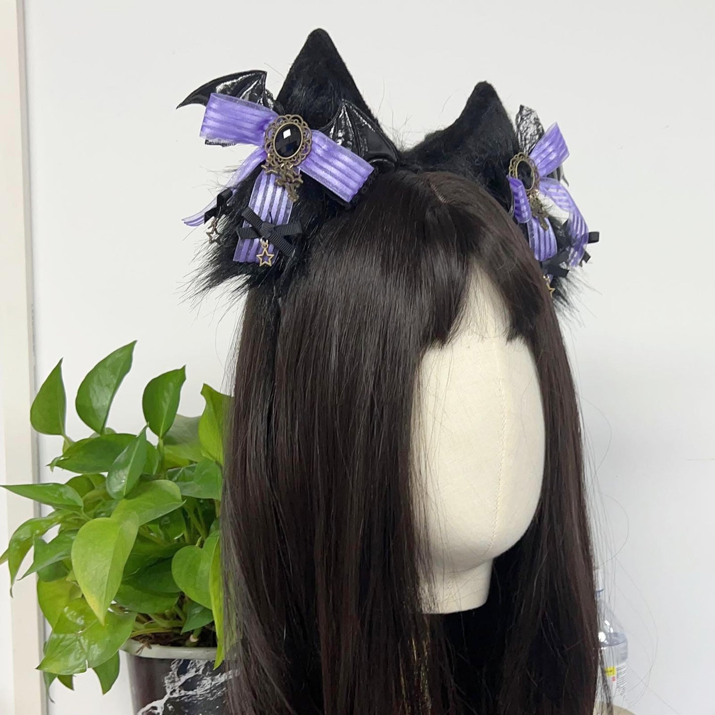 Vigvan Cat Ears Wolf Fox Ears Animal Cosplay Cute Head Accessories For Halloween (H Black)