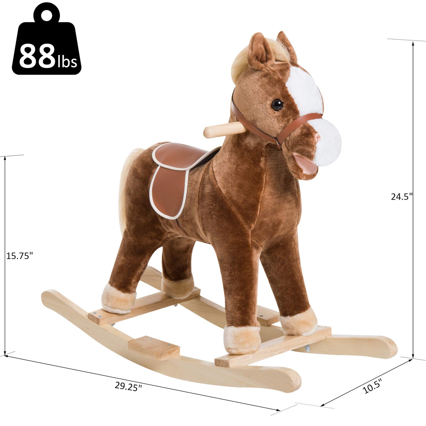 Qaba Kids Plush Toy Rocking Horse Ride on with Realistic Sounds - Brown