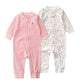 Teach Leanbh Baby 2-Pack 100% Cotton Romper Jumpsuits Two Way Zipper Long Sleeve Footless Sleep And Play (Pink Floral, 12-18 Mon