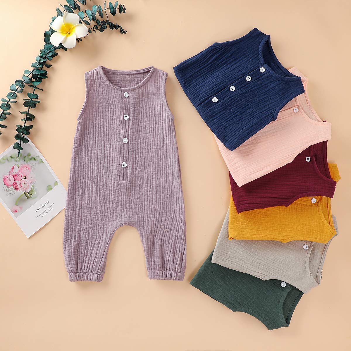 Arleysh Newborn Baby Boys Girls Romper Jumpsuit Cotton Linen Sleeveless Ruffled Bodysuit Infant Summer Clothes Outfits (Green, 1
