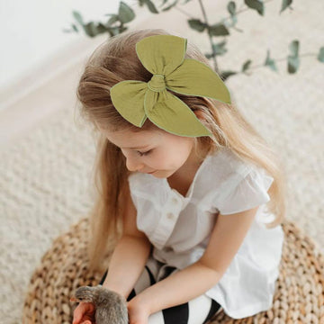 5.5 Inch Olive Green Fable Hair Bow: Handmade Linen Cotton Hair Clip For Girls - 1 Pcs