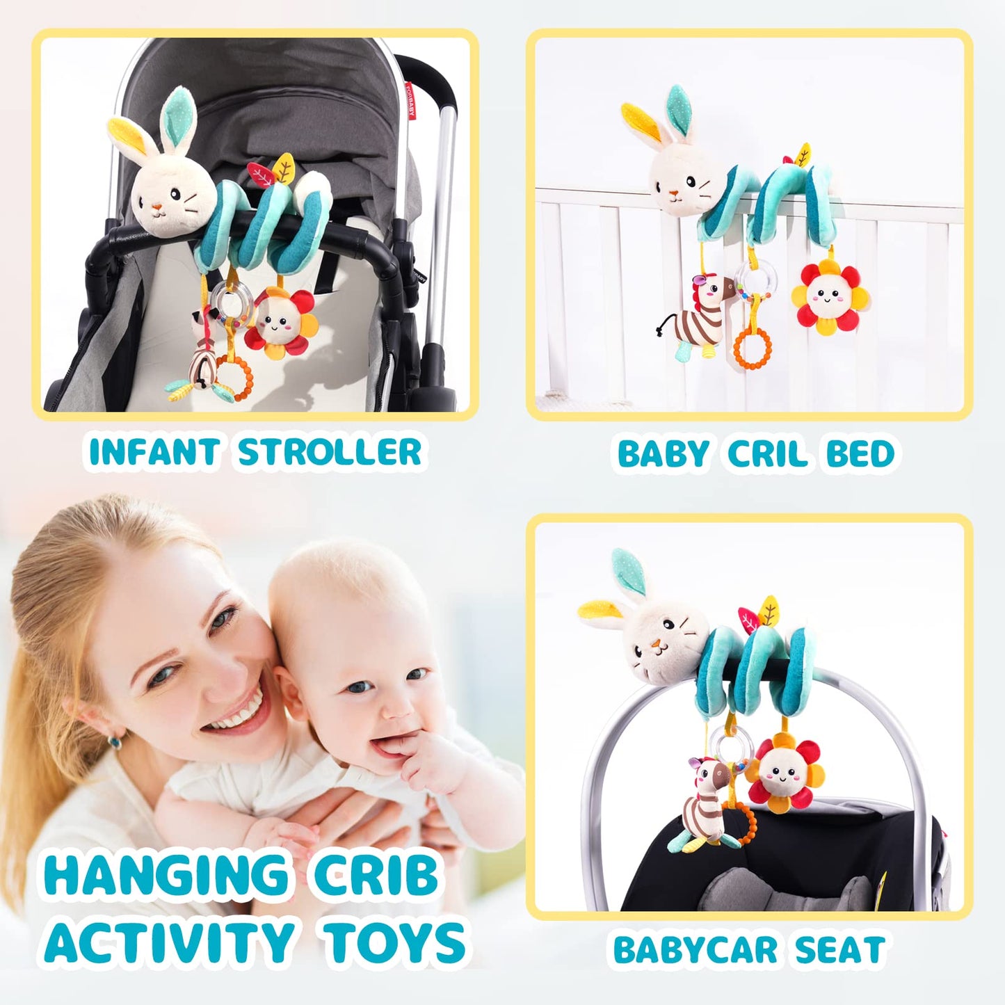 Koty Car Seat Toys, Infant Spiral Plush Toys, Baby Stroller Toys Hanging Crib Activity Toy for CarSeat Crib Bed Stroller, Rabbit
