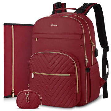 MOMUVO Diaper Backpack for Women Large Capacity with Insulated Pockets Diaper Bags For Baby,Burgundy