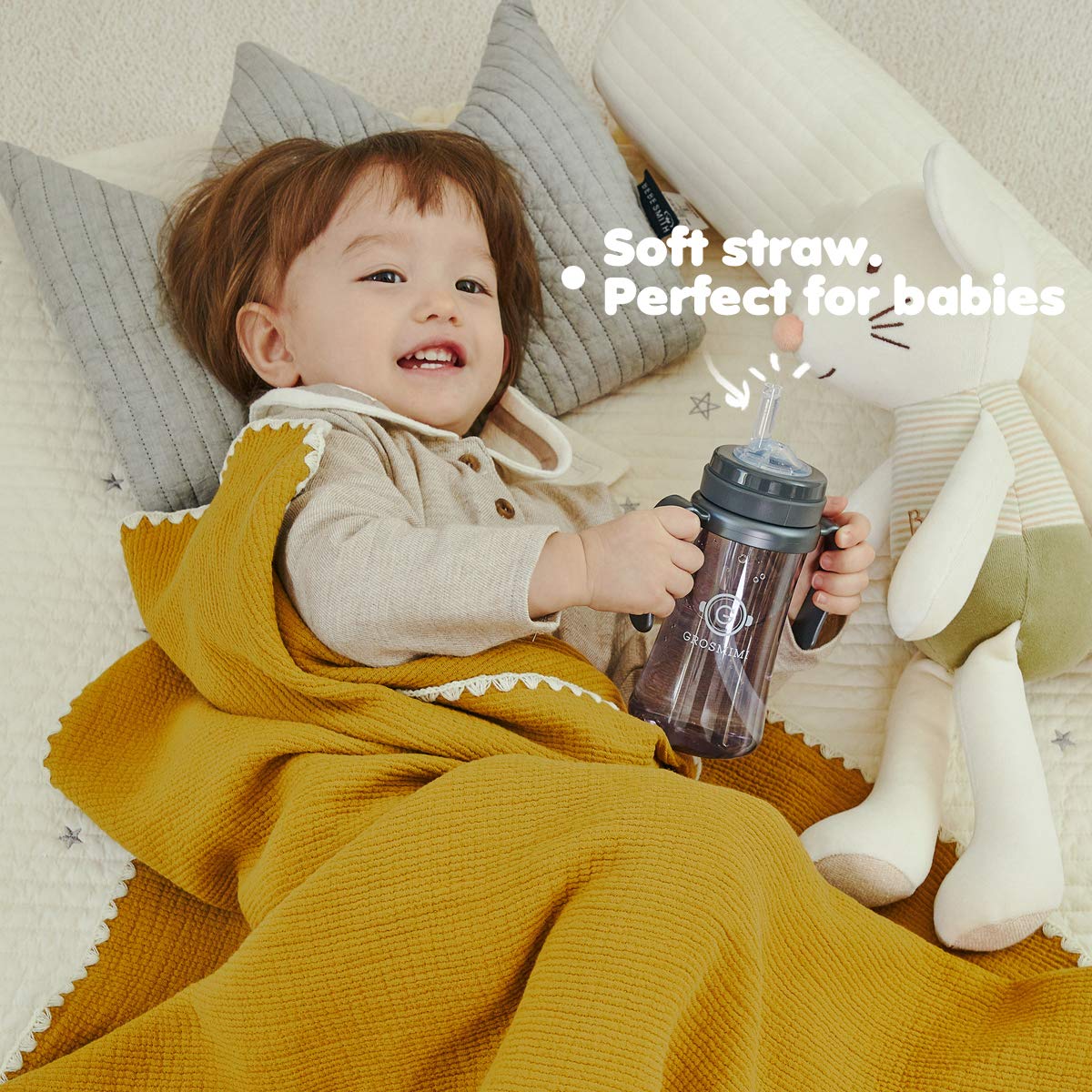 Grosmimi Spill Proof No Spill Magic Sippy Cup With Straw With Handle For Baby And Toddlers, Customizable, Ppsu, Bpa Free 6 Oz (W