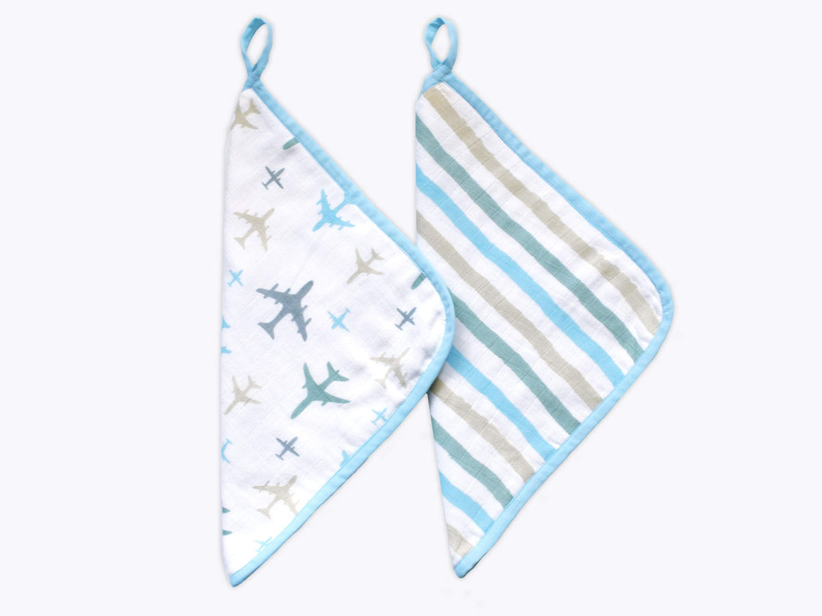 Masilo Muslin Cotton Baby Washcloth, for New Born Pack of 2  Airplane