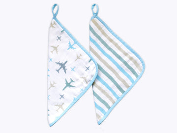 Masilo Muslin Cotton Baby Washcloth, for New Born Pack of 2  Airplane