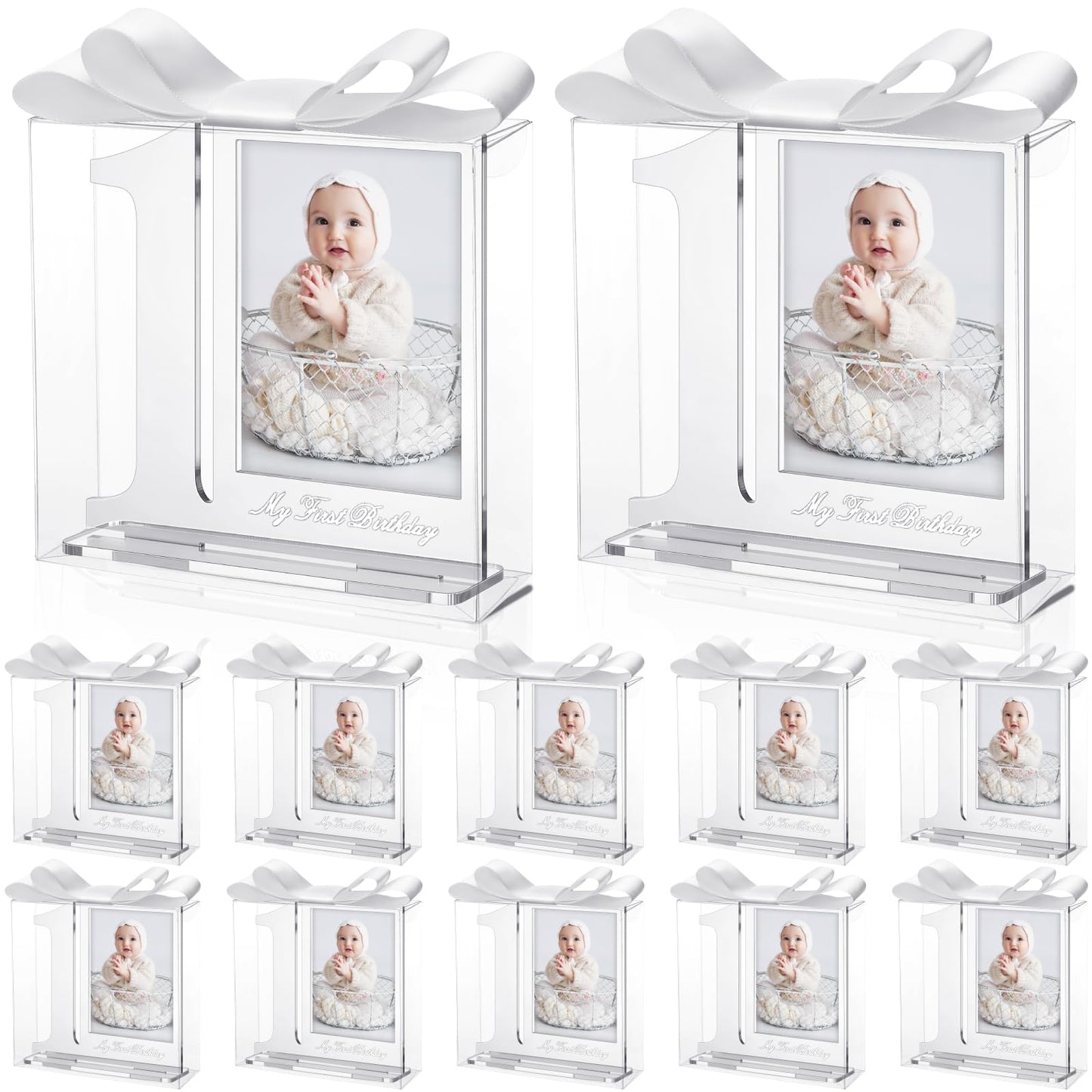 12 Set My 1st Birthday Party Favors Supplies First Birthday Photo Frame First Anniversary Decoration with Clear Plastic Crystal 