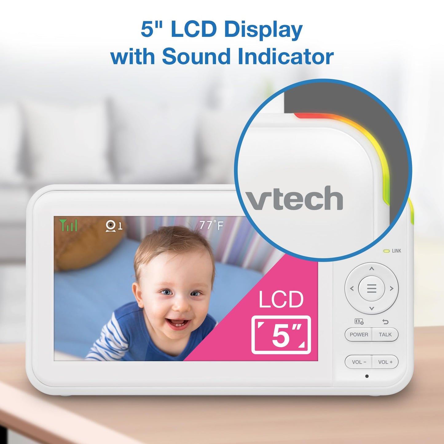 VTech Video Baby Monitor with 5 LCD Screen, Up to 17Hrs Video & 31Hrs Audio Battery Life, Night Vision, 1000ft Range, Pan-Tilt-Z