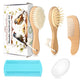 Esonto Baby Hair Care Kit, 5 in 1 Wooden Natural Goat Bristles Brush Cradle Cap Comb Baby Grooming Kit for Newborns Toddlers Boy