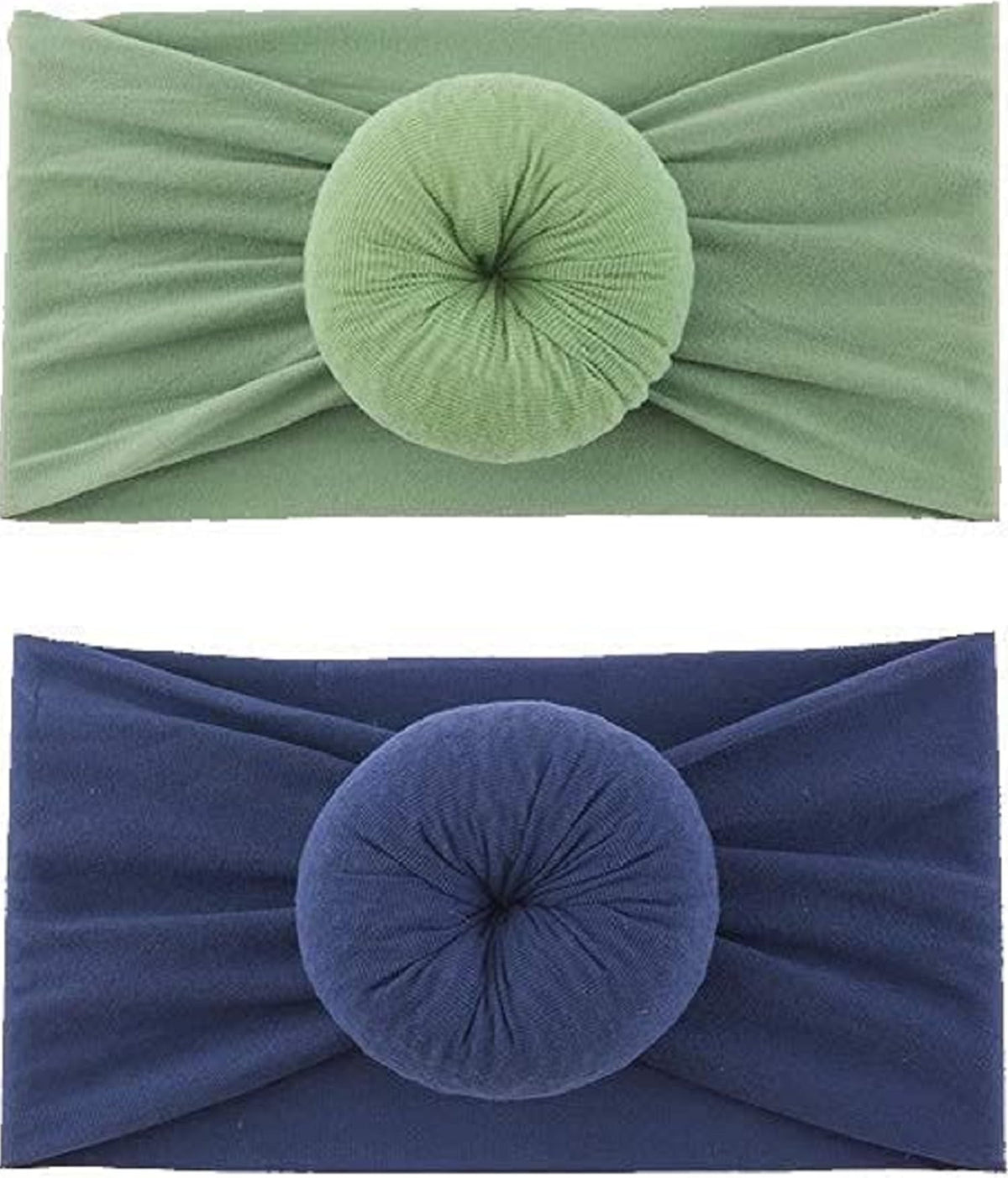 KRYLAR 2PCS Baby Bun Headband for Girl,Soft Nylon Knot Headband,Newborn Baby Hair Accessories,Stretchy Infant Turban Head Wrap,T