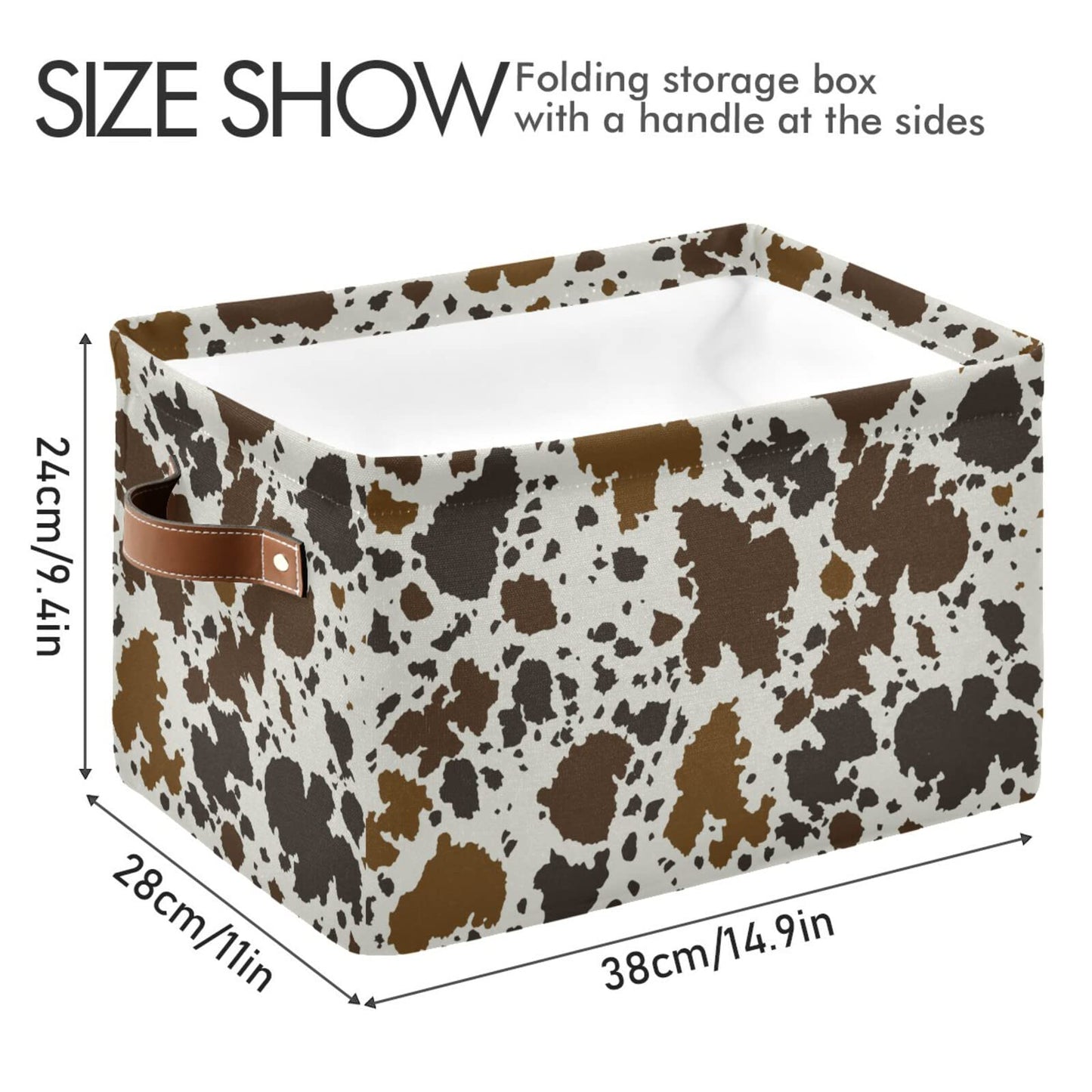 Xigua Cow Print Rectangular Storage Bin Canvas Square Storage Basket With Handles For Home,Office,Books,Nursery,Kid'S Toys,Close