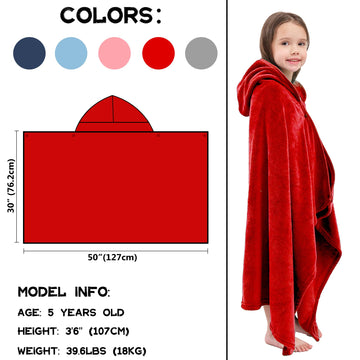 Hiturbo Kids Hooded Fleece Towel: Soft Plush Pool Beach Towel Wrap - 50'X30' Toddler Bath Blanket For Boys Girls 3-12 Years (R