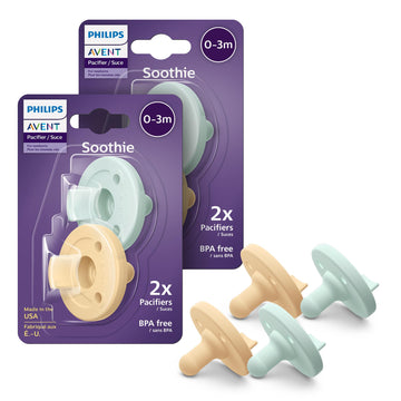 Philips Avent Soothie 0-3 Months Orthodontic Baby Pacifiers, 100% Silicone Pacifiers, One Piece, Bpa-Free, 2 Green And 2 Yellow,