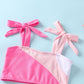 Younger Tree Toddler Girls Two Pieces Swimsuit Color Block Stripe Swimwear Summer Beach Bathing Suit (S Red 18-24 Months)