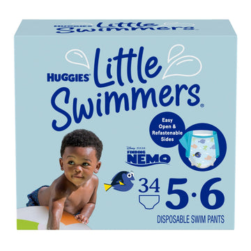 Huggies Little Swimmers Disposable Swim Diapers, Size 5-6 (32+ Lbs), 34 Ct (2 Packs Of 17), Packaging May Vary