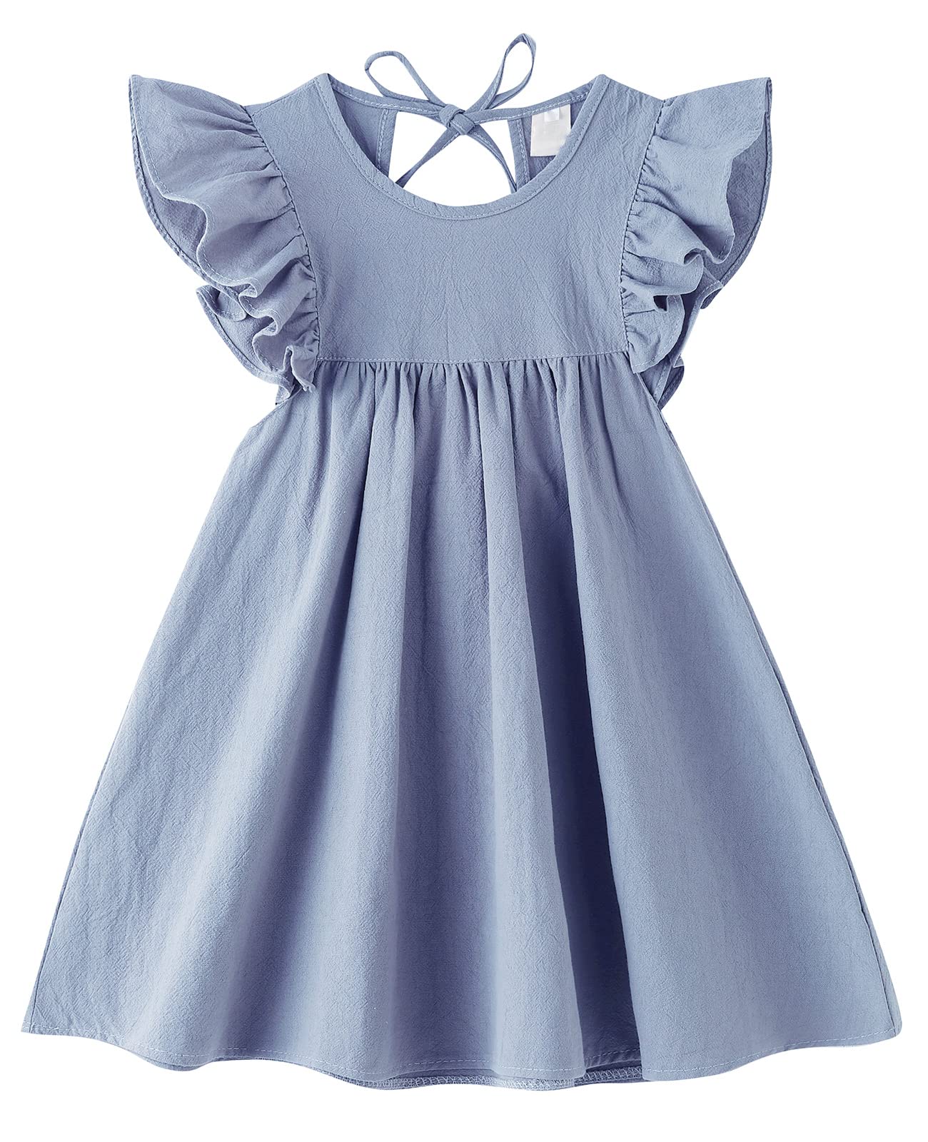 Lyxiof Toddler Baby Girl Cotton Linen Dress Ruffle Sleeve Halter Sleeveless Kids Casual Dresses Smoky Purple 110Cm