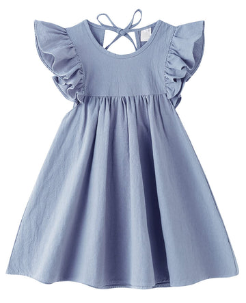 Lyxiof Toddler Baby Girl Cotton Linen Dress Ruffle Sleeve Halter Sleeveless Kids Casual Dresses Smoky Purple 110Cm